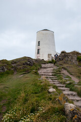 Steps leading up to Tŵr Mawr Lighthouse at Ynys Llanddwyn, Anglesey, on the north Wales coast