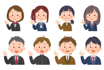 OKポーズをする学生男女バリエーション