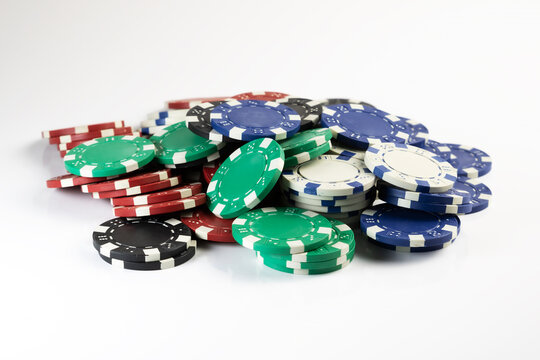 Stack of poker chips. Colorful tokens. Card game and gambling. Casino and gaming.