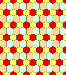 Fototapeta na wymiar Vector, Seamless, Image of Hexagonal Shapes in Red and Yellow Colors. Can Be Used in Design and Textiles