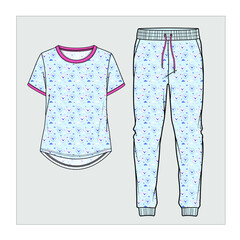 SHEEP SEAMLESS PATTERN TOP AND BOTTOM MATCHING PYJAMA SET FOR WOMEN AND TEEN GIRLS IN EDITABLE VECTOR FILE