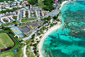 Fototapeta na wymiar Aerial view of the south coast near Saint-Francois, Grande-Terre, Guadeloupe, Lesser Antilles, Caribbean.