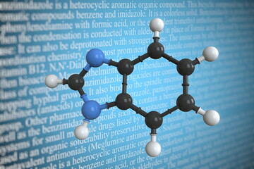 Molecular model of benzimidazole, 3D rendering