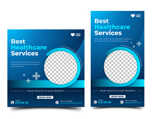 Medical and Health care social media post and story design template. Editable banner with place for the photo.