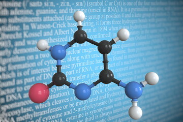 Cytosine scientific molecular model, 3D rendering