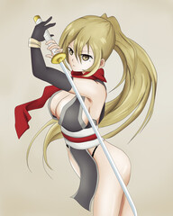 Beautiful anime ninja shows her katana © Bilal