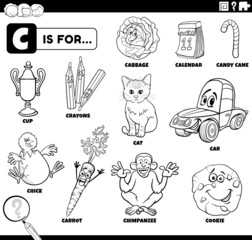 letter c words educational set coloring book page