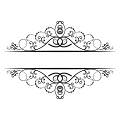 Design element vector frame border, beautiful fancy curls and swirls divider or underline design with ivy vines and leaves in black ink lines. Can be placed on any color. Wedding design element.