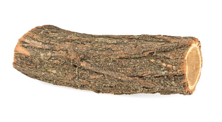 wood log oak, wood with bark isolated on white background