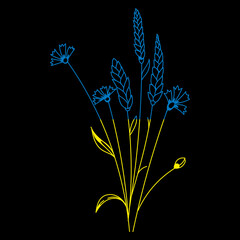 Flag of Ukraine in the form of a flowers . The concept of peace in Ukraine. Vector illustration isolated on background for design and web.