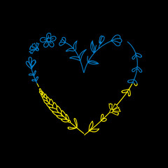 Flag of Ukraine in the form of heart The concept of peace in Ukraine. Vector illustration isolated on background for design and web.
