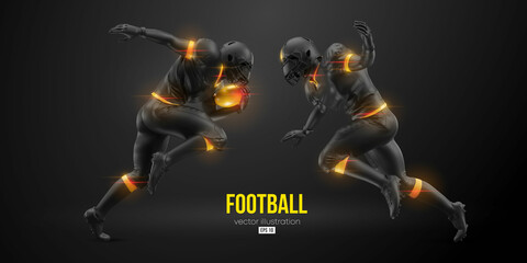 Realistic silhouette of a NFL american football player man in action isolated black background. Vector illustration © Yevheniia