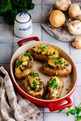 Stuffed potato with mushroom.selective focus