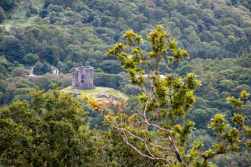 Fototapeta na wymiar Dolbadarn Castle photographed from the Vivian Trail/Dinorwic Quarry at Llyn Padarn, Llanberis, Wales