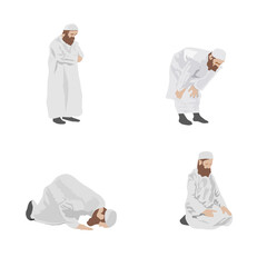 Man in white robes showing prayers on white background.