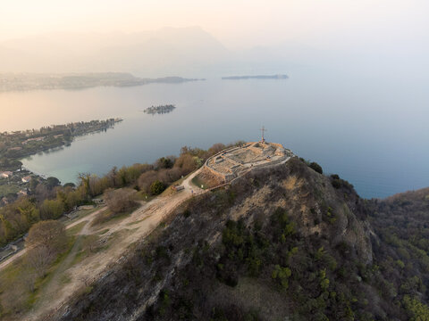Lake Garda, Italy. Aerial drone photography. View of rocca di manerba