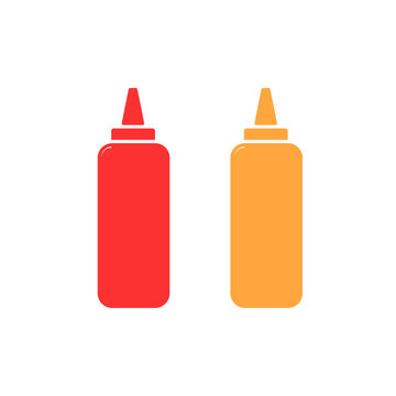 Isolated image of ketchup and mustard bottles. Color vector graphics.