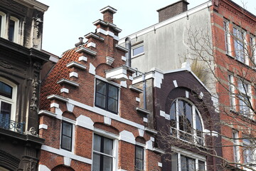 Amsterdam Spuistraat Street House Facade with Stepped Gable, Netherlands