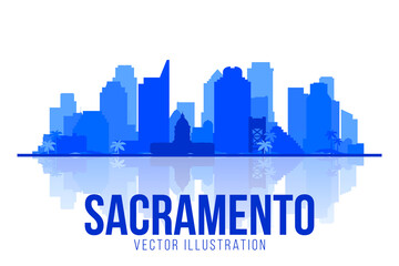 Sacramento California silhouette skyline vector lines illustration. Background with city panorama on a sky. Travel picture.