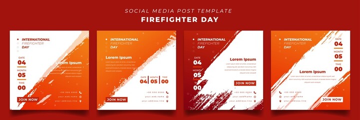 Set of social media post template with grunge background for firefighter day design