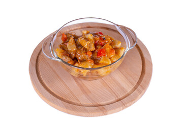 portion of meat stew with potatoes in a glass plate