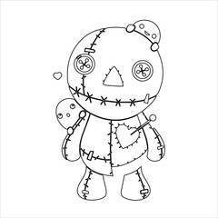 Horror coloring page , horror creepy kawaii Vector cartoon voodoo doll