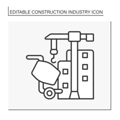  Building process line icon.Hoisting crane and concrete production. Construction industry concept. Isolated vector illustration. Editable stroke