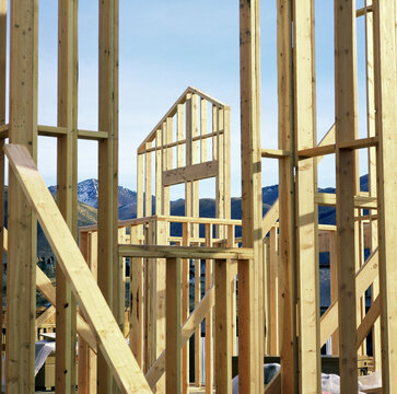 Wooden framework of a house under construction