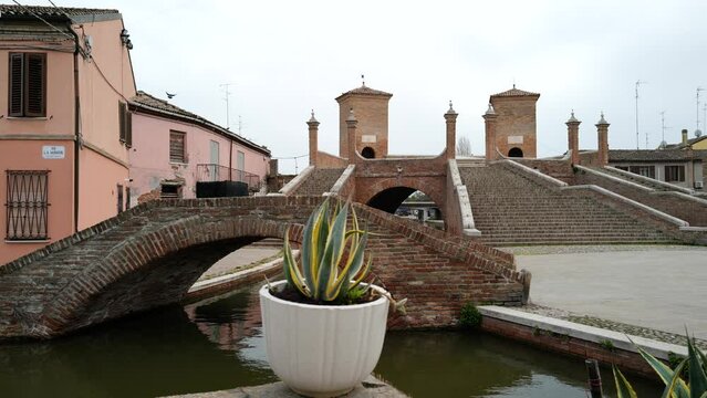Comacchio, Ferrara - March 2022 - the "little Venice", a lagoon city built at the mouth of the Po river