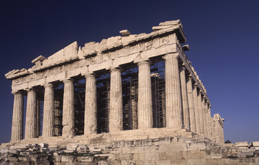 Low angle view of the Parthenon, Athens, Greece