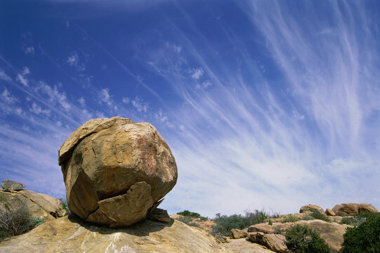 Low angle view of a rock on a landscape, South Africa