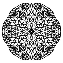 Graphic illustration of decorative ornamental mandala. Illustration of mandala for meditation coloring