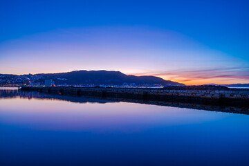 Colorful sunset over the Trondheim fiord (Trondheimsfjorden), an inlet of the Norwegian Sea, Norway