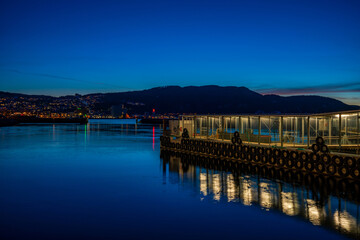 Evening view of passanger ferry terminal in Trondheim harbour, Norway