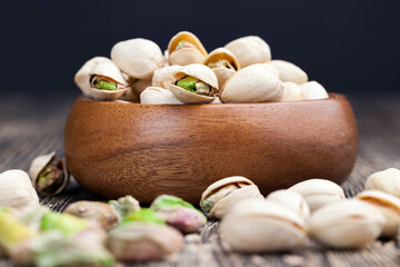 pistachio nuts ready and fried in salt for taste