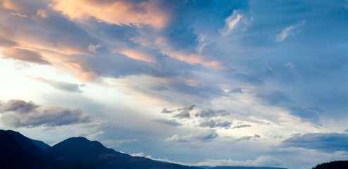 Clouds over a mountain range, Dabob Bay, Seabeck, Washington State, USA