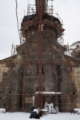 restoration of an ancient temple on the mountain slopes
