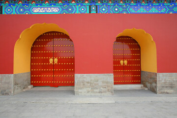 Closed door of a temple, Temple Of Heaven, Beijing, China