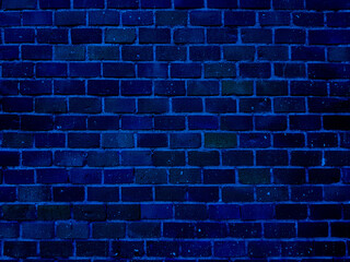 Navy blue brick old grunge stone wall texture background.