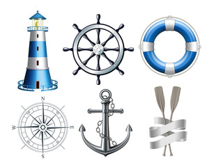 Set of marine, maritime or nautical icons