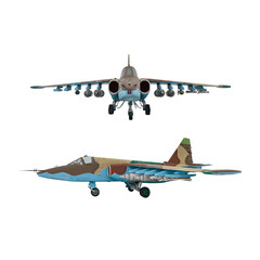 Soviet jet fighter isolated on white background. Military strike aircraft of World war time