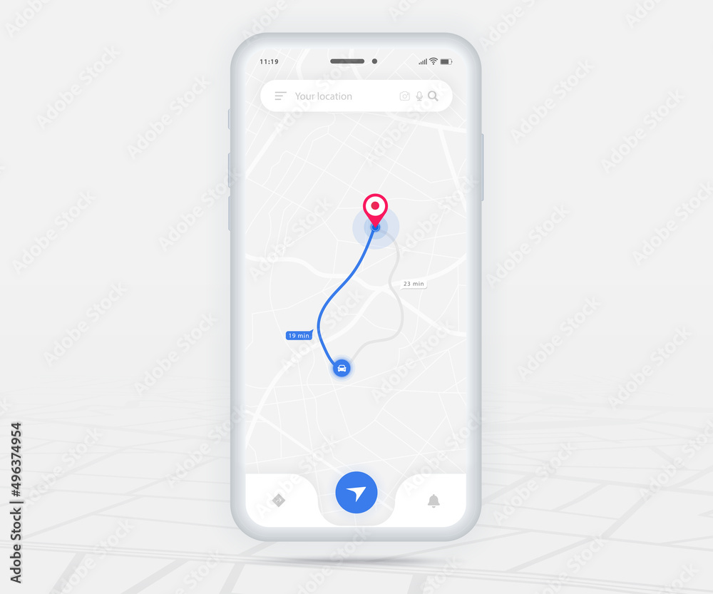 Wall mural map gps navigation app ux ui concept, mobile map application, smartphone app search map navigation, 