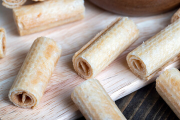 wheat waffles twisted during dessert preparation