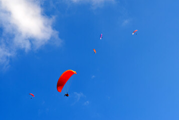 A paraglider in the sky. Flying extreme sports