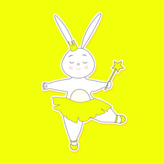 Dancing rabbit in yellow skirt. Vector illustration.