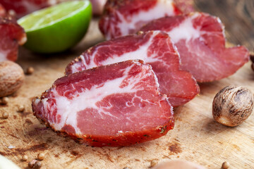pork and bacon sliced during cooking