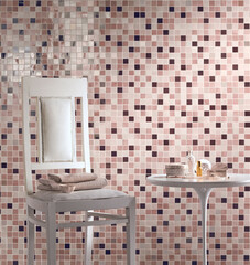 Modern interior design, bathroom with elegant patterned tiles, seamless, luxurious background.