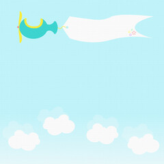 AVIÓN,FONDO AZUL CON PANCARTA,AVION CON NUBES