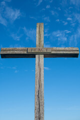 Cross/crucifix inscribed with 'peace' at St. Benet's Abbey, Ludham, in the Norfolk Broads