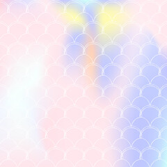 Gradient mermaid background with holographic scales.